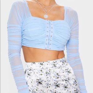 Baby Blue PrettyLittleThing Ruched Corset Crop Top